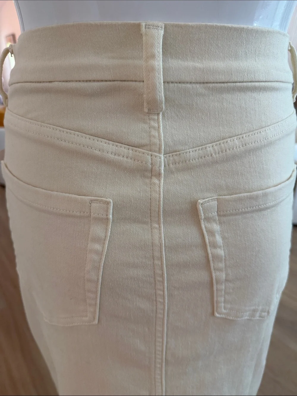 Canton Retreat Women’s Cream Denim Midi Skirt with Front Slit